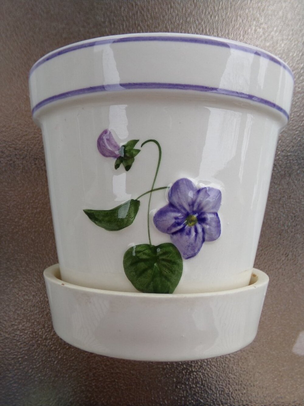 Vintage Rare Flower Plant Pot Ivory Enesco Imports Japan Violet Vine Shiny - Picture 6 of 14